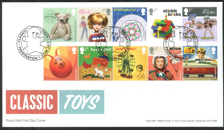 2017 - First Day Cover "Toys" - Classic Toys Teddington Postmark